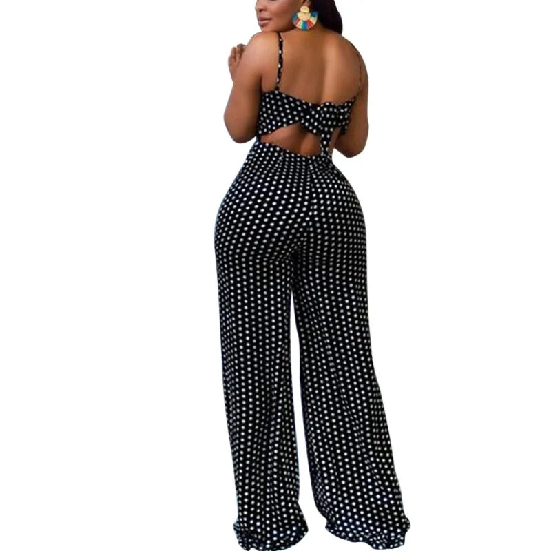 Women Jumpsuits Overalls High Waist Dot Wide Leg Pants High Street Casual Flat Sexy Backless Wrapping Breast Autumn