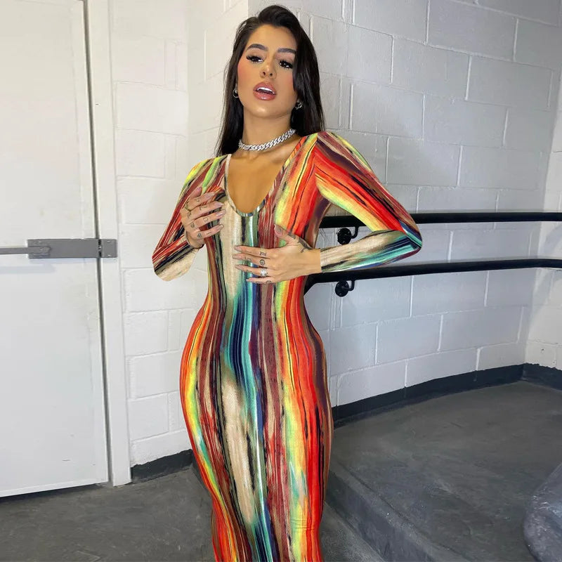 Spring And Summer Dresses For Women Chest Wrap Printed Off Shoulder Bandage Slim Sexy Long Dress