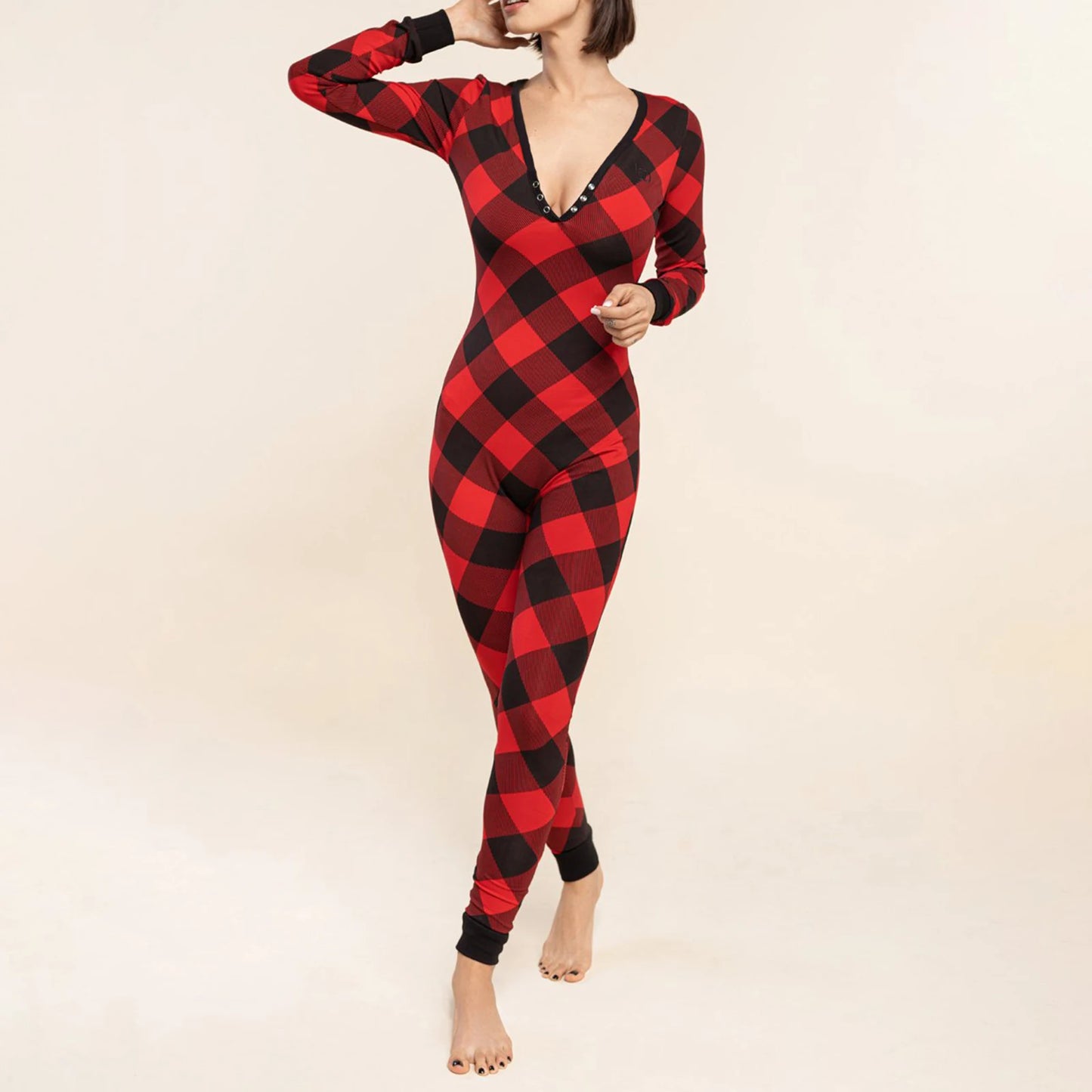 hirigin Women Sexy Christmas Pajamas Rompers Fashion Long Sleeve Printing Bodycon jumpsuit Ugly Christmas Pjs Sleepwear