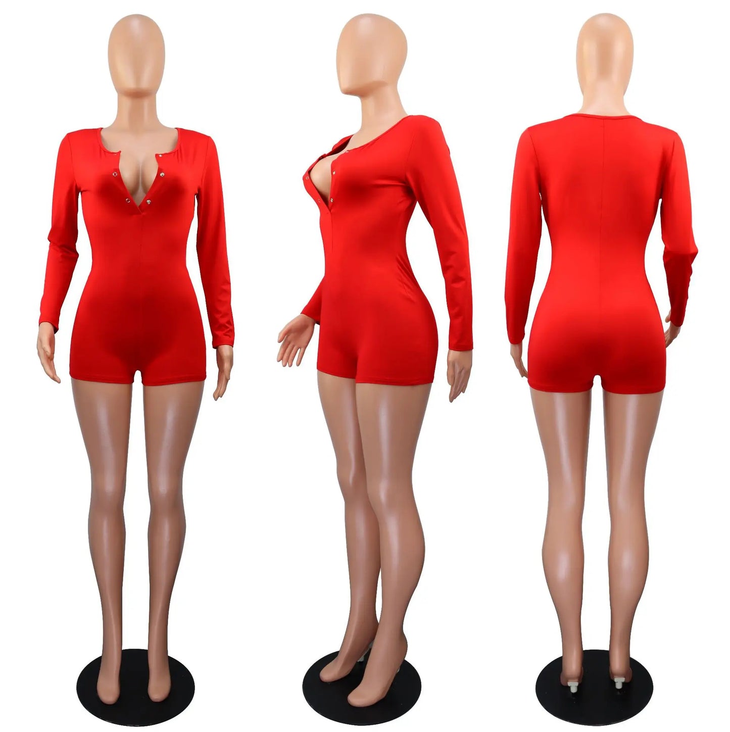 Hot Selling New Sexy V-neck Button Solid Color Jumpsuit Casual Home Wear