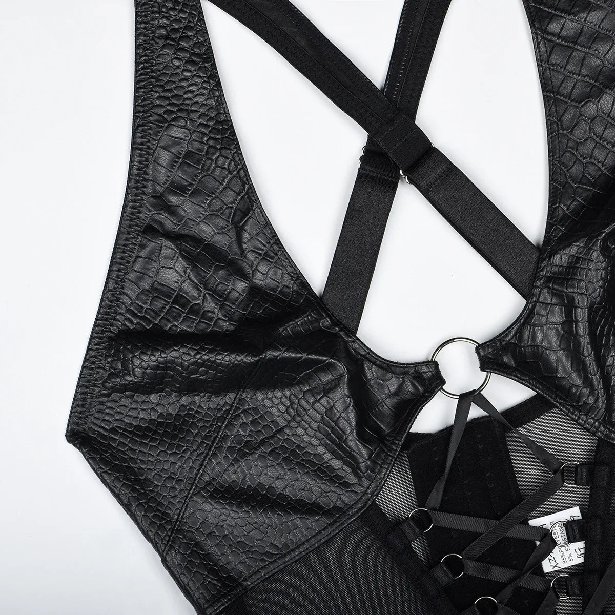 Hot-selling new high-quality leather cloth mesh yarn sexy straps cross-hanging neck sexy underwear set sexy lingerie body suit
