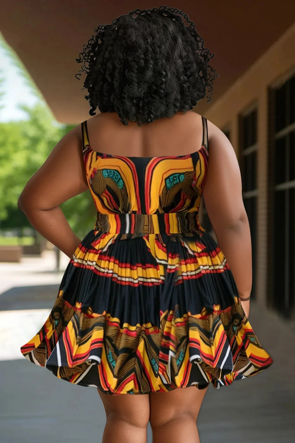 Plus Size Mini Dress Beach Multicolor African Ankara V Neck Swimwear