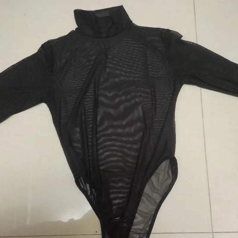 NEWFUNJOIN Women's One-pieces Bodysuits Tops Lingerie Plus Size Mesh See Through Sexy Black Bodycon Bodysuit Top for Women XXXL