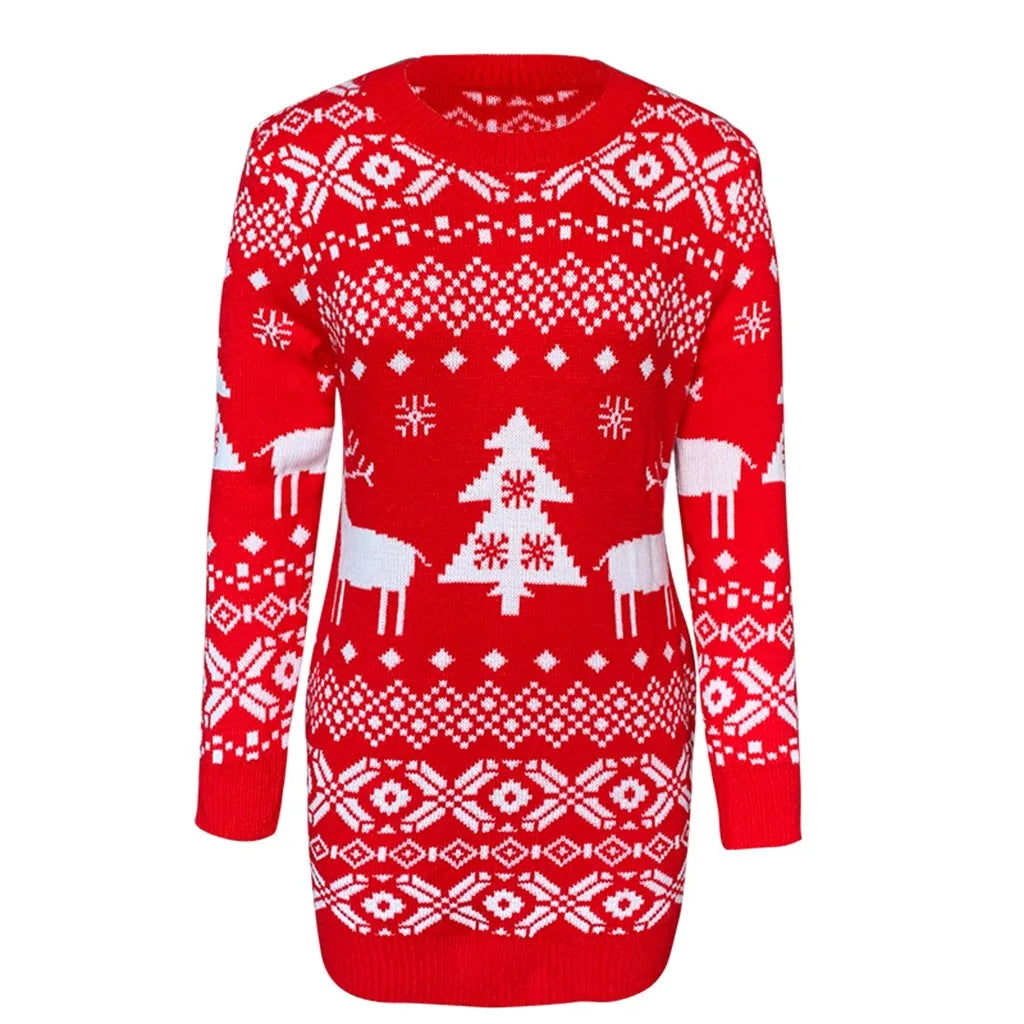 Winter Knitted Women's Sweater Dress Christmas Solid Dresses Female Elegant Thicken Warm New Year Christmas Clothes Sweater FashionMojos.com
