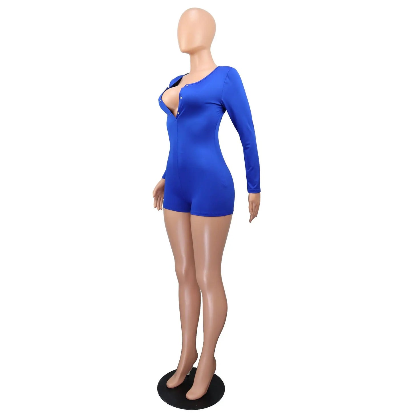 Hot Selling New Sexy V-neck Button Solid Color Jumpsuit Casual Home Wear