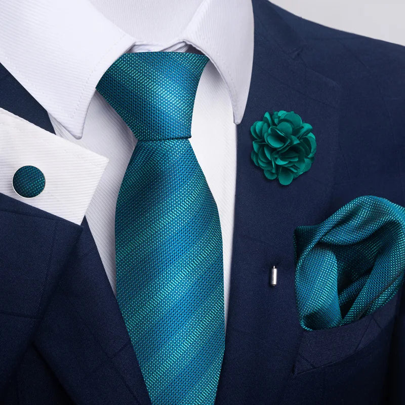 Luxury Mens Ties Floral Black Gold Ties Paisley NeckTie Pocket Square Cufflinks Brooch Set Men's Wedding Party Tie