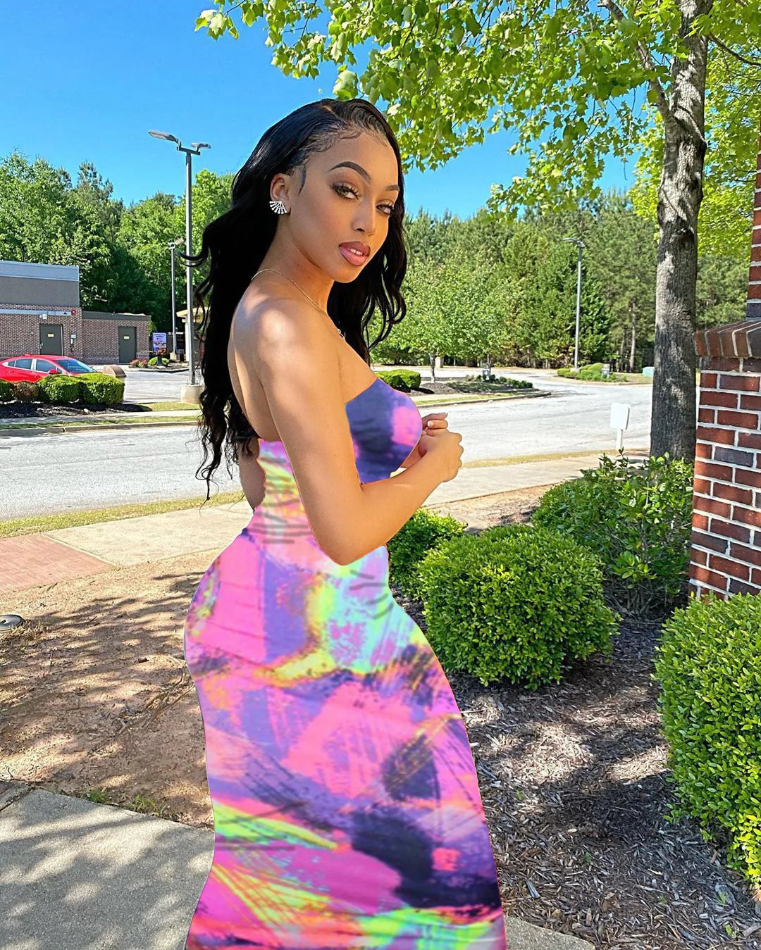 Spring And Summer Dresses For Women Chest Wrap Printed Off Shoulder Bandage Slim Sexy Long Dress