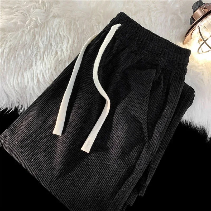 Vintage Brown Corduroy Casual Pants Loose Fit Spring Autumn New Straight-Leg Pants Trendy Brand Sweatpants For Men