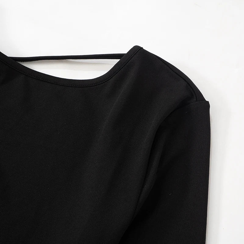 CUTENOVA Summer Solid Color Dress With Long Sleeve Sexy Backless Slim Skinny Long Dress Evening Party Club Women Sexy Wear Outfi