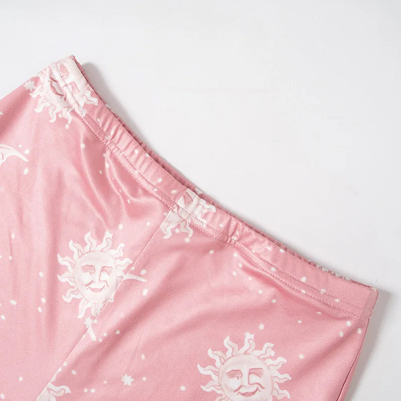 Summer Fashion Pink Pants Women Casual Slim Printed Long Flared Pants Streetwear Women Low-Rise Patchwork Abstract Y2k Pants