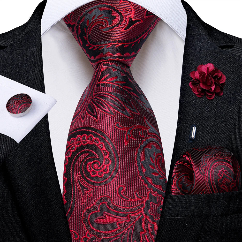 4Pcs Pink Paisley Folral Men Tie Pocket Square