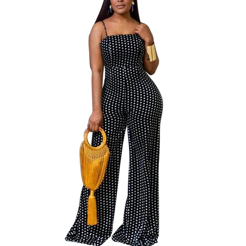 Women Jumpsuits Overalls High Waist Dot Wide Leg Pants High Street Casual Flat Sexy Backless Wrapping Breast Autumn