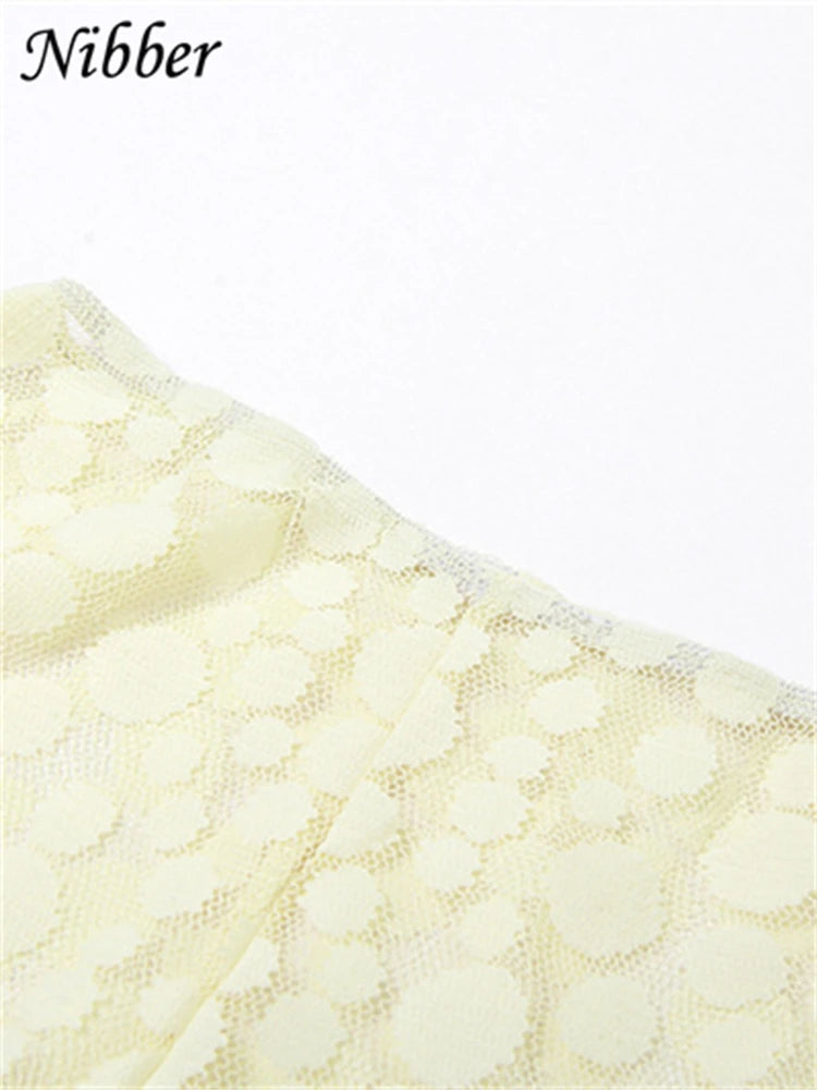 Nibber Embroidered Mesh Dots Leggings Women See Through Mid-waist Stretch Pants Skinny Ladies Trousers Elastic Streetwear Bottom