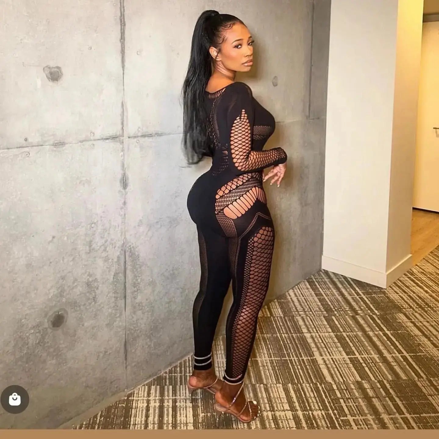 Articat Sexy Knitted Hollow Out One Piece Pajama Tight Seductive Jumpsuit Women Elastic Slim Pencil Pants Party Night Clubwear FashionMojos.com