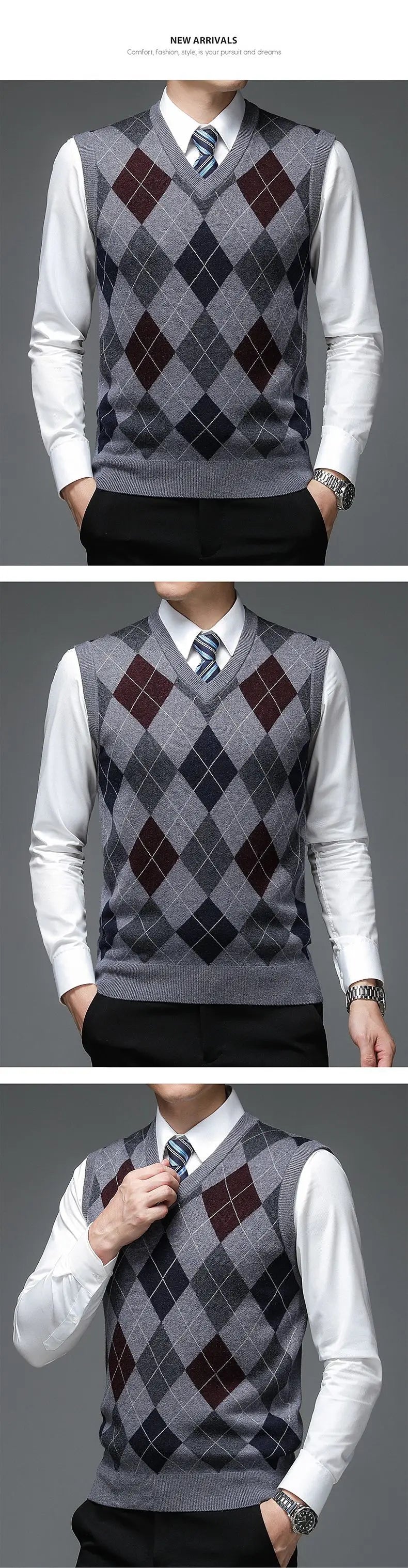 Autumn and Winter Men's Sleeveless Knit Sweater Middle-aged and Elderly Men's Warm Vest Casual Fit Daily Hair Vest