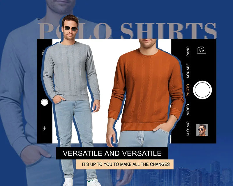 New Men's Long Sleeve pullover Fashion Knitted Jacquard Round Neck Autumn and Winter European and American Leisure Sports Shirt