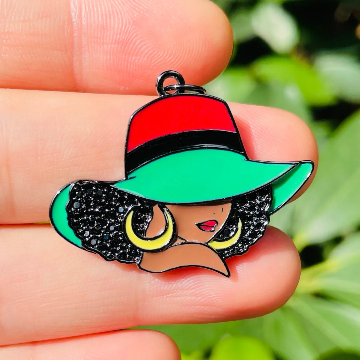 5pcs Enamel Afro Black Girl Charm Micro Pave Pendant for Women