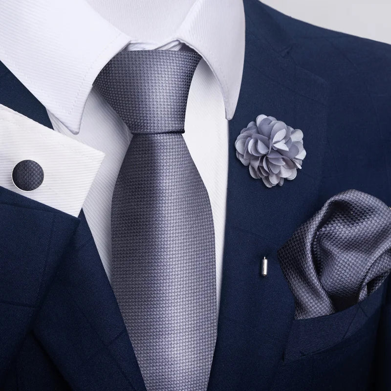 Luxury Mens Ties Floral Black Gold Ties Paisley NeckTie Pocket Square Cufflinks Brooch Set Men's Wedding Party Tie
