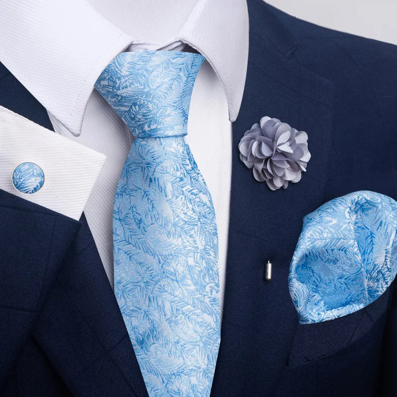 Luxury Mens Ties Floral Black Gold Ties Paisley NeckTie Pocket Square Cufflinks Brooch Set Men's Wedding Party Tie