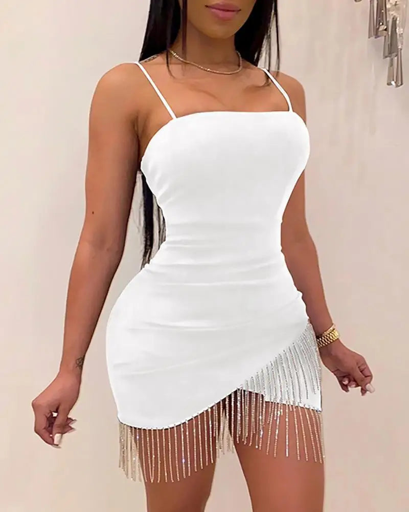 Europe and the United States bag buttock dress nightclub with chest fringe hot diamond suspenders new style