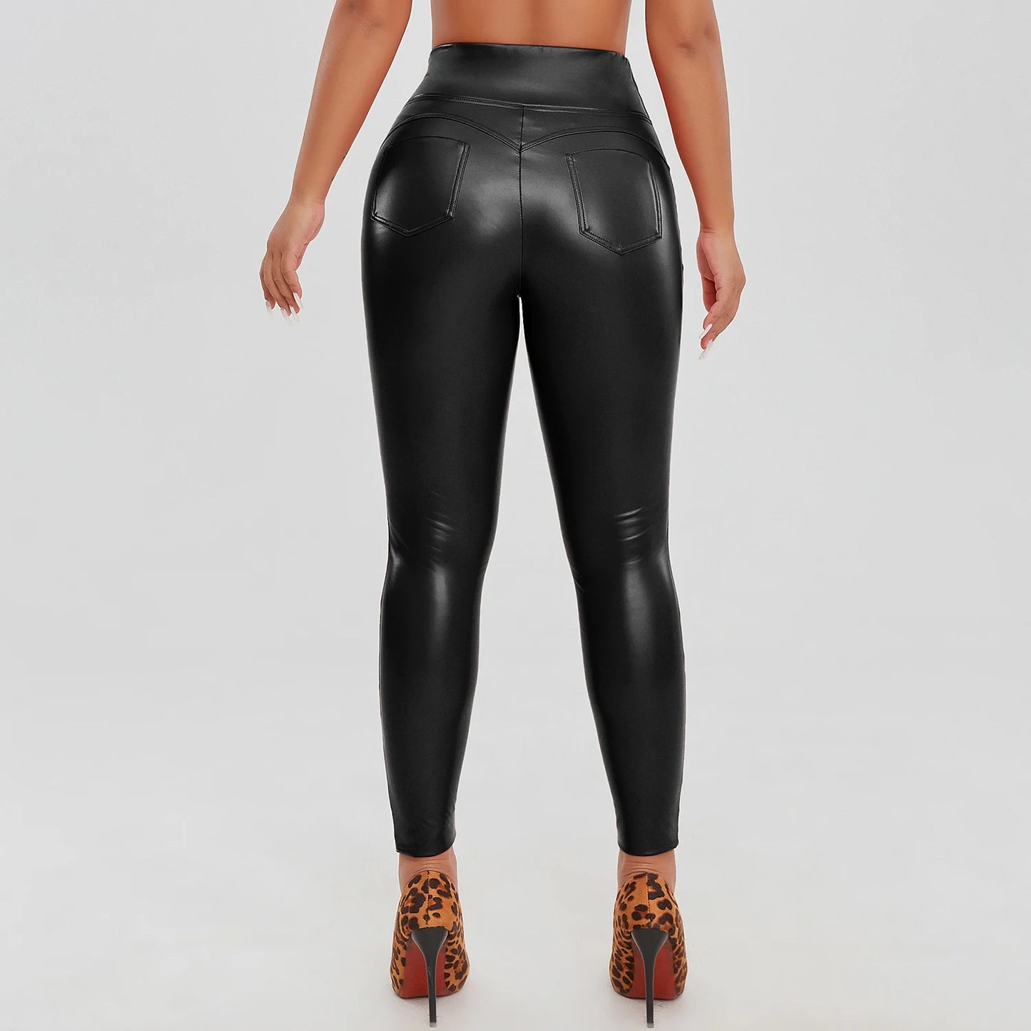 High Waist Zipper Pu Leggings For Women Black Push Up Leggins Lady Sexy Booty Stretch Slim Sport Pants Pu Leather Legging Female