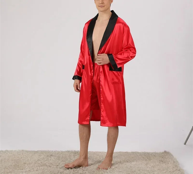 2025 Men's Summer Casual Silk Robe Sets Sleepwear Robe & Shorts Two Pieces Man Satin Comfortable Kimono Gown Housewear Bathrobe