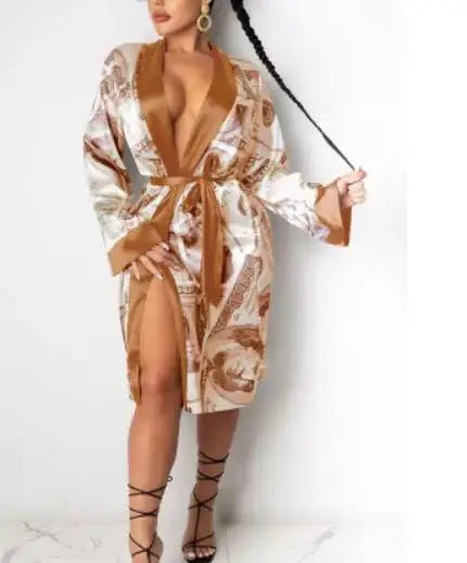 Aesthetic Cardigan Long Sleeve Midi Bandage Dress Money Pajamas Fall Clothes for Women Fashion Sexy Lounge Wear
