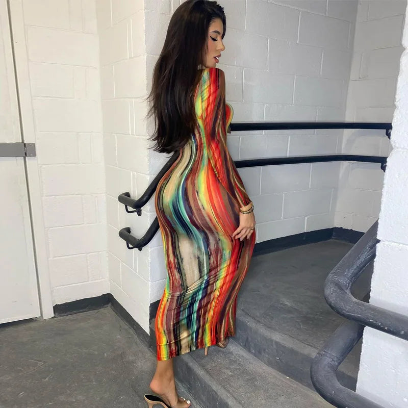 Spring And Summer Dresses For Women Chest Wrap Printed Off Shoulder Bandage Slim Sexy Long Dress