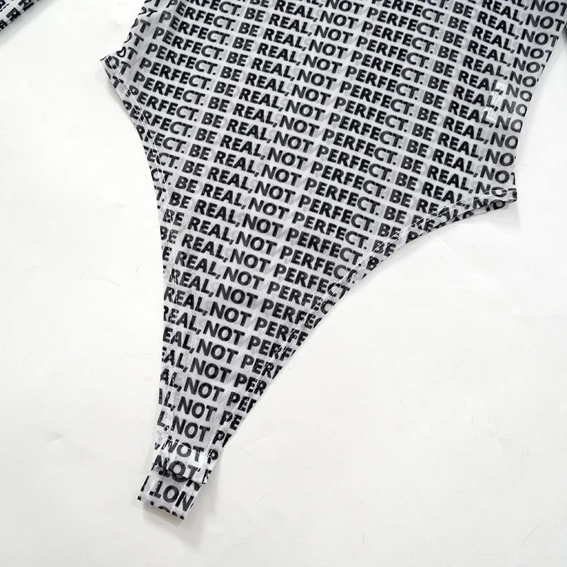 New Sexy See Thorugh Bodysuit Womens Long Sleeve Graphic One Pieces T-Shirt Corset Tops Autumn High Waist Mesh Jumpsuits