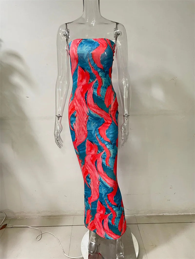 Sexy Print Maxi Dresses Ladies Elegant Bodycon Women Dress Vintage Robe Femme Party Bandage Long Dress Woman Clothes Vestidos