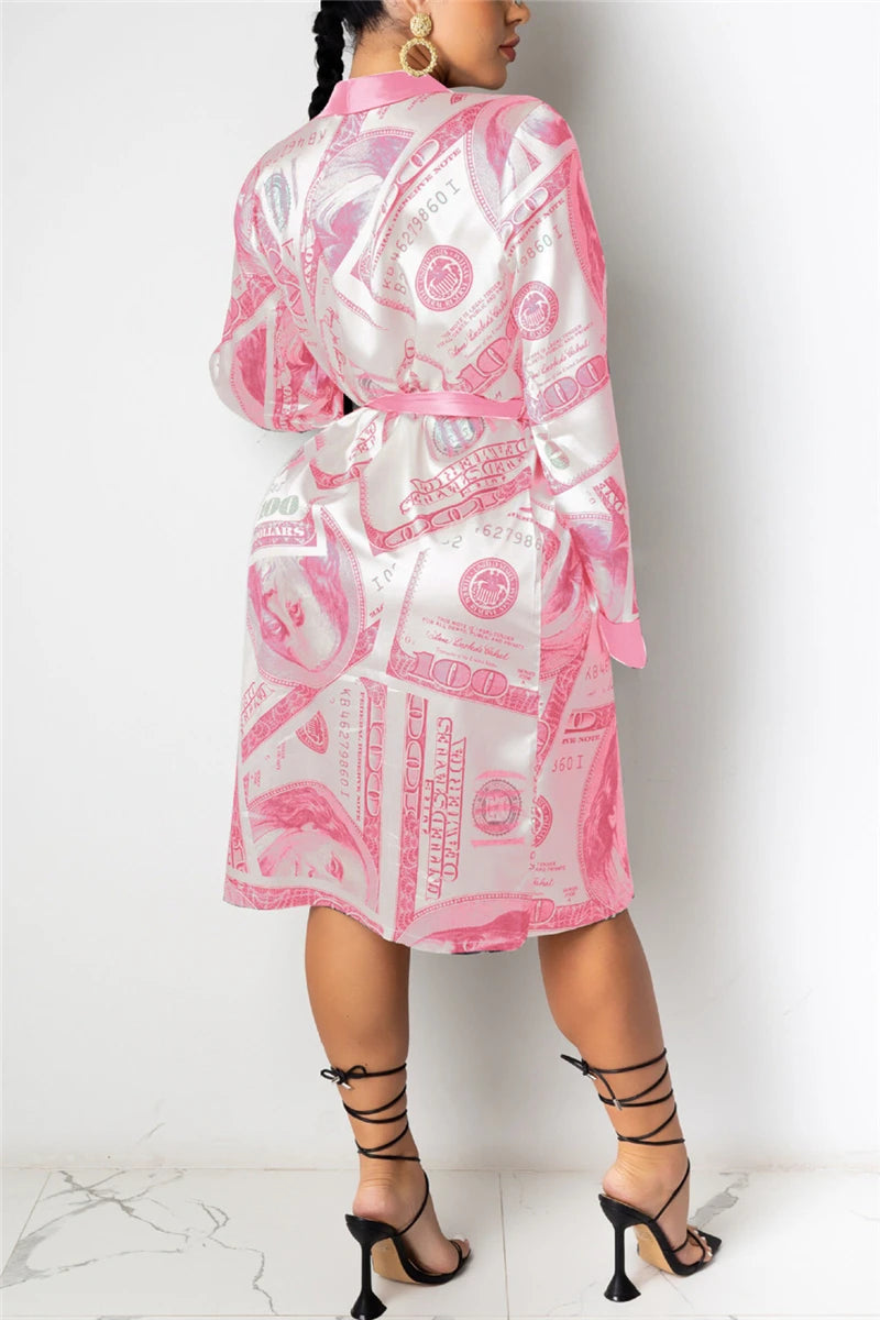 Aesthetic Cardigan Long Sleeve Midi Bandage Dress Money Pajamas Fall Clothes for Women Fashion Sexy Lounge Wear
