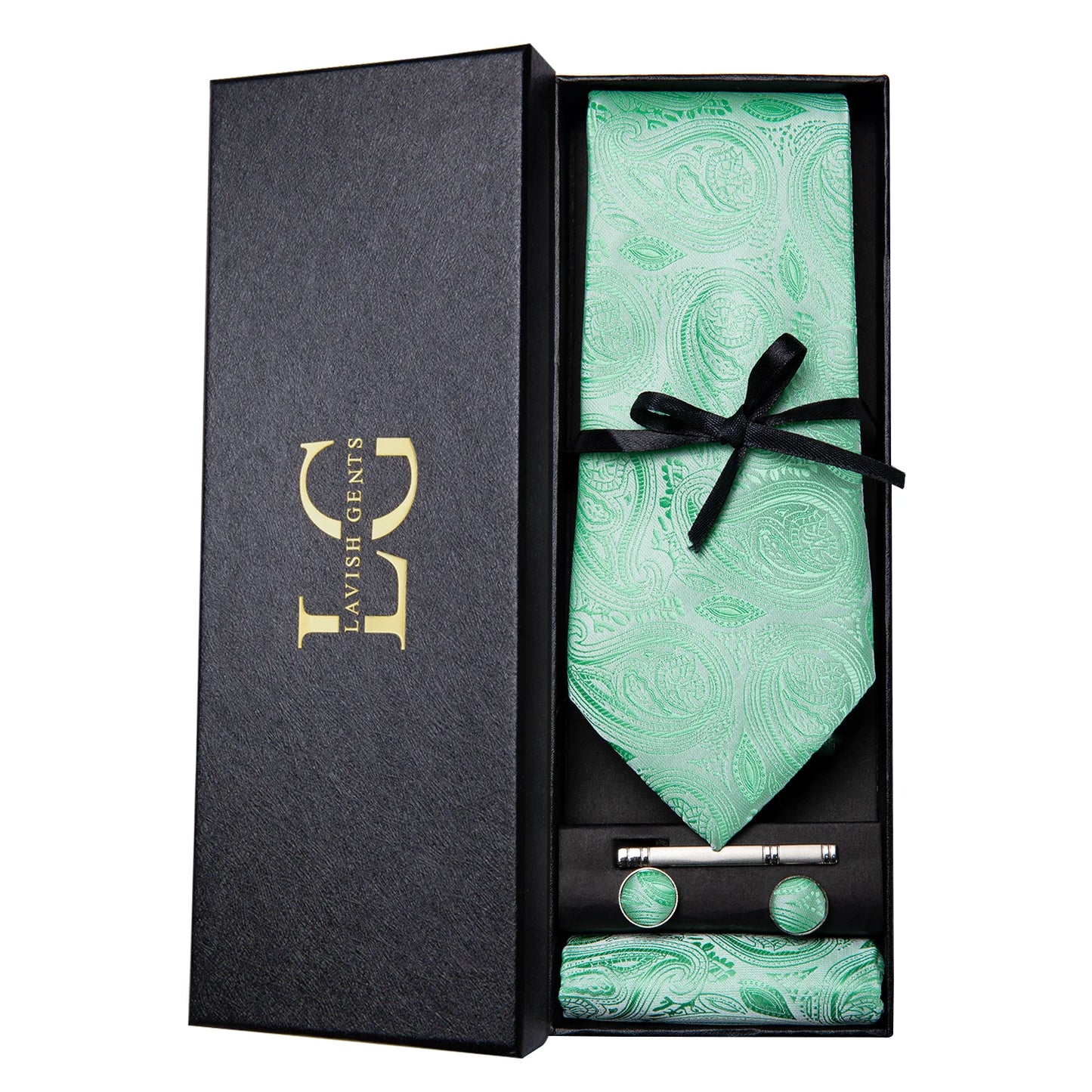 Hi-Tie Luxury Gift Box Classic Paisley Teal Green NeckTie