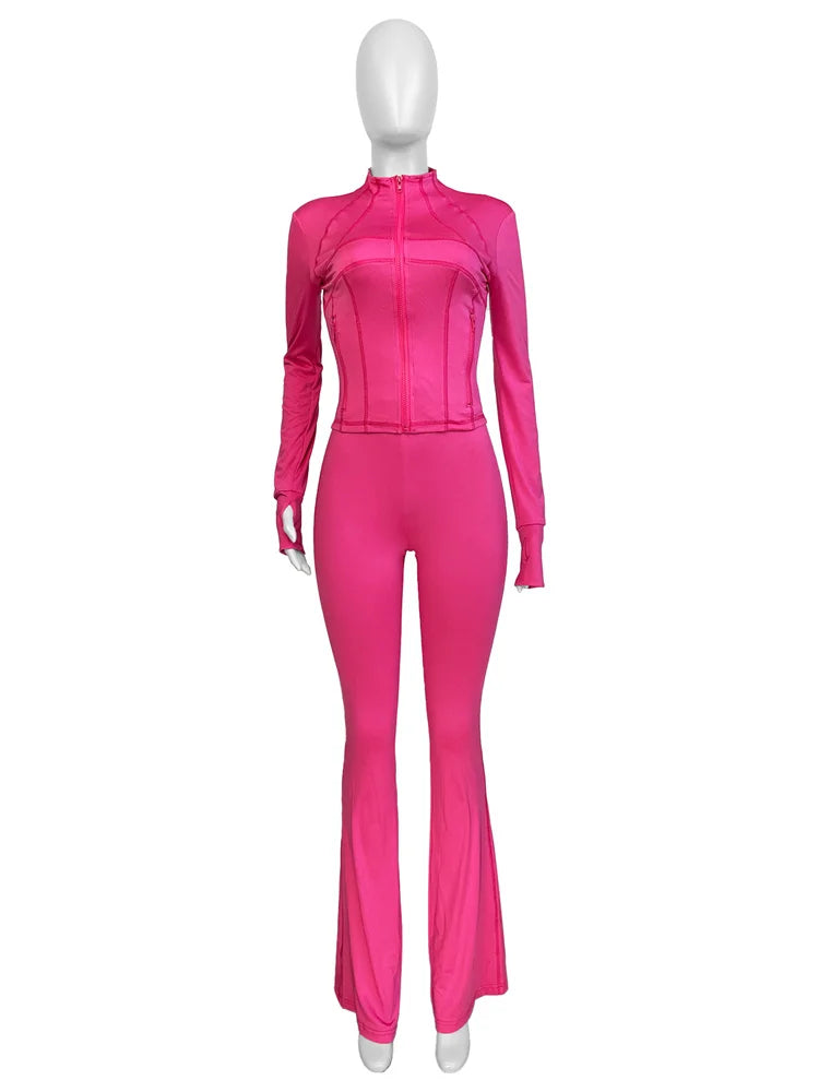 Autumn And Winter New Long Sleeves Zipper Crop top Suits Tracksuits Women's Suits Fashion Pants Female Soild 2 Piece Sets