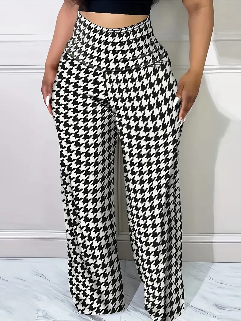 Women's Plaid Wide Leg Pants High Waist Casual Loose Trousers for Spring Summer