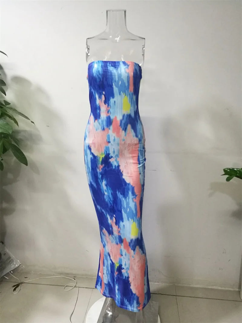 Sexy Print Maxi Dresses Ladies Elegant Bodycon Women Dress Vintage Robe Femme Party Bandage Long Dress Woman Clothes Vestidos