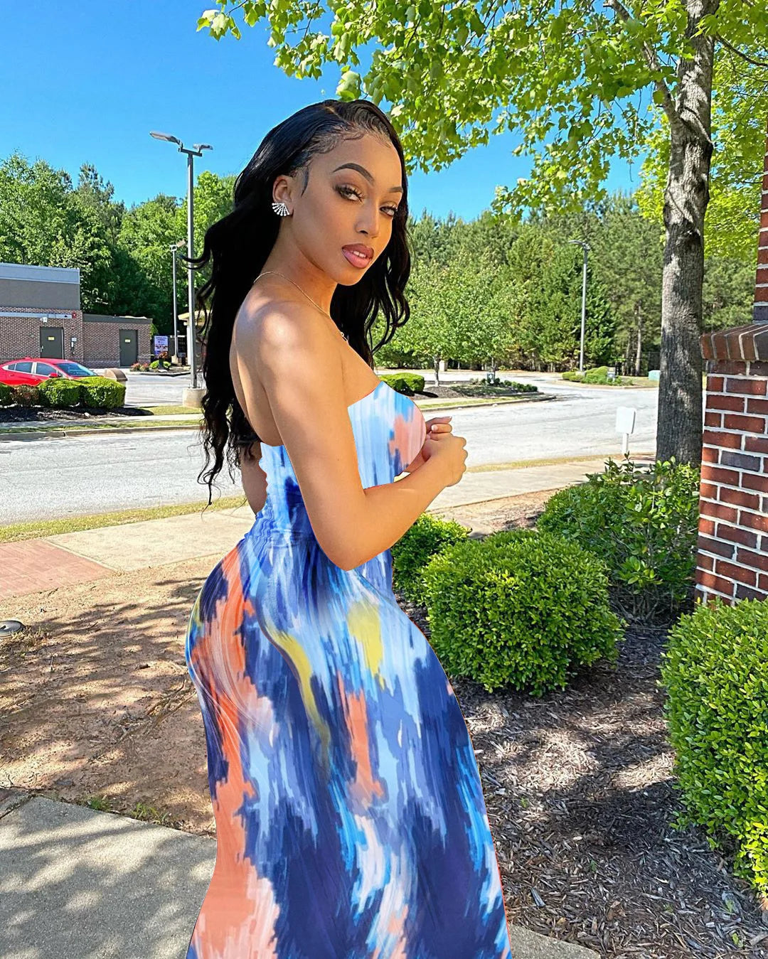 Spring And Summer Dresses For Women Chest Wrap Printed Off Shoulder Bandage Slim Sexy Long Dress
