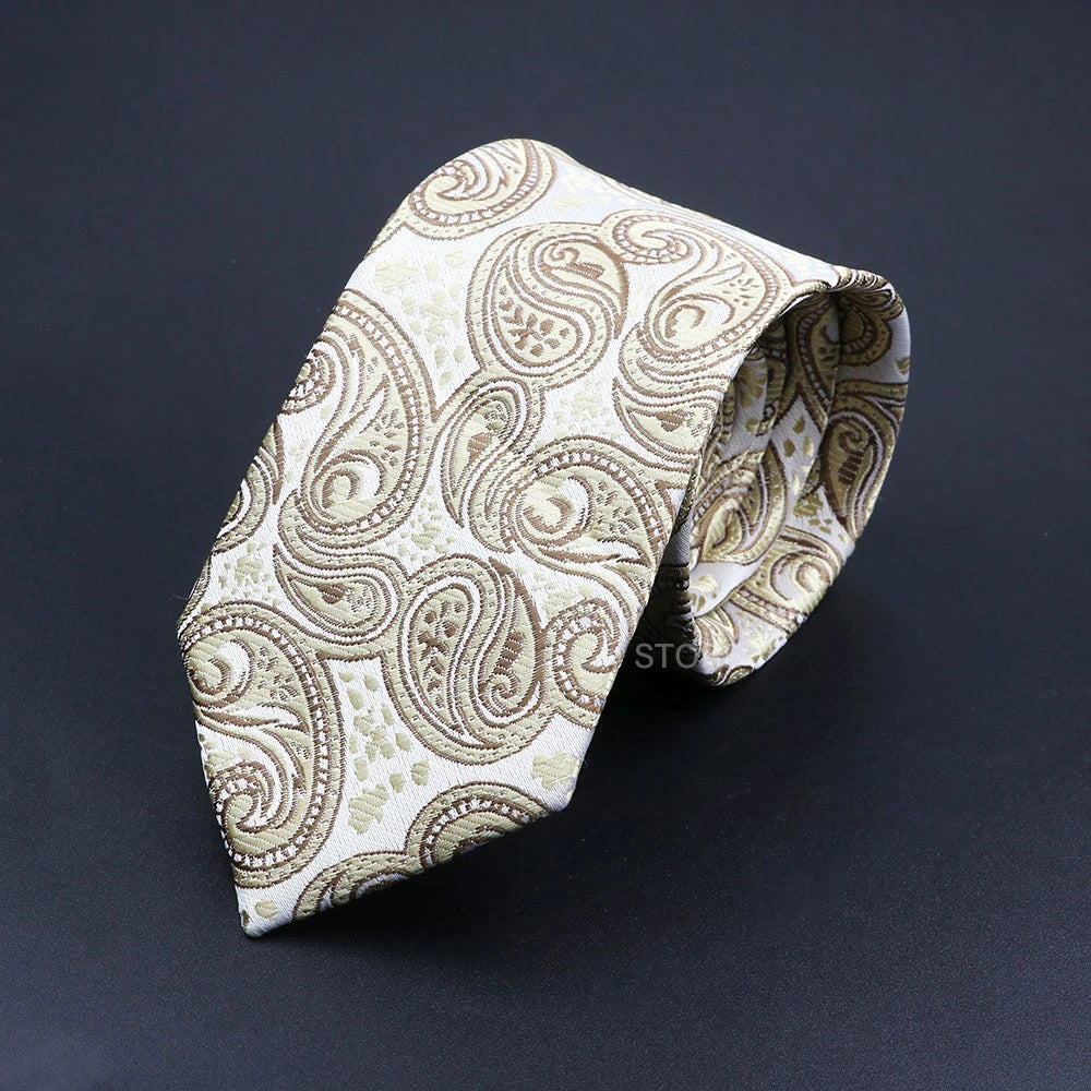 Men’s Paisley Tie – Grey, Brown, Green Floral Necktie for Weddings & Business