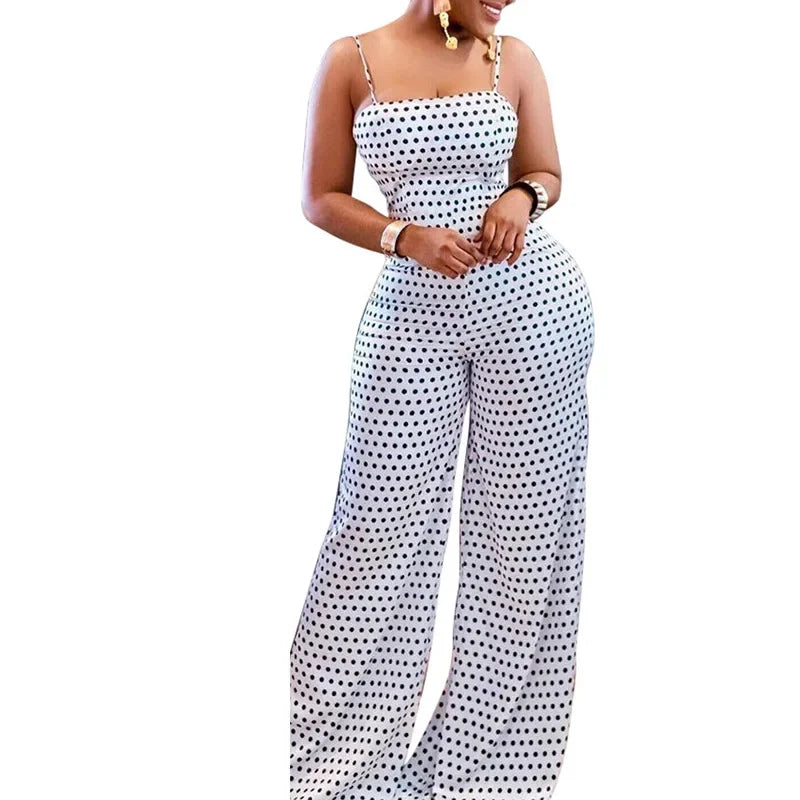 Women Jumpsuits Overalls High Waist Dot Wide Leg Pants High Street Casual Flat Sexy Backless Wrapping Breast Autumn