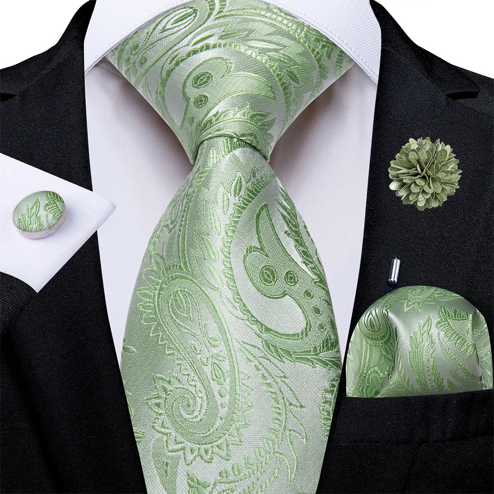 4Pcs Pink Paisley Folral Men Tie Pocket Square