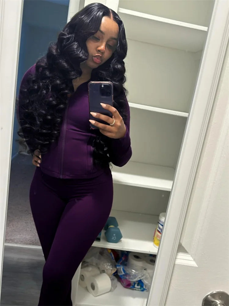 Autumn And Winter New Long Sleeves Zipper Crop top Suits Tracksuits Women's Suits Fashion Pants Female Soild 2 Piece Sets