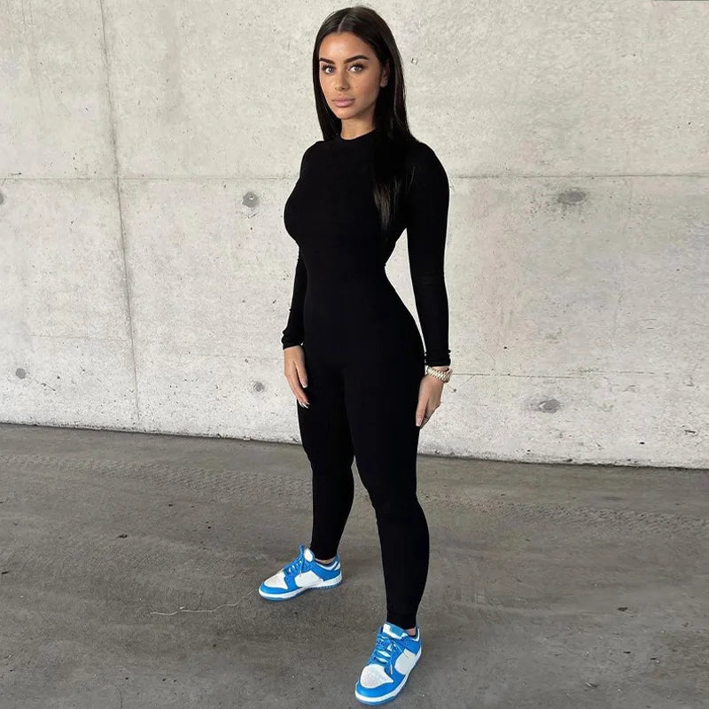 High Elastic Tight Jumpsuit Women Bodysuit Streetwear Overalls Jump Suits Autumn Winter Clothes Rompers Yoga Jogger Bodysuits