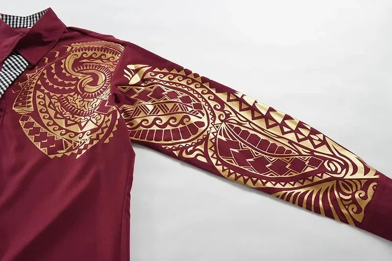 Men's Hawaii Long Sleeve Sleeve Shirt Autumn Men's Fashion New Hot Gold Printed Shirt Men Large Size Casual Long Sleeve Tops