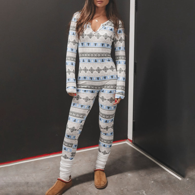 Women's Christmas Pajamas Romper Long Sleeve Zip Up Jumpsuit Button Bodycon Bodysuit Snowflake Plaid Print Loungewear