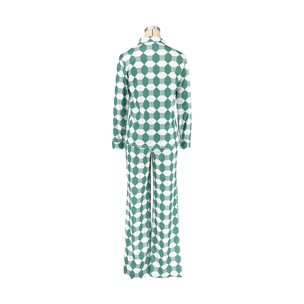 Women Two Piece Suits Tracksuit Geometric Pattern Blouse Outifits Sweatsuit Fitness Outfits Matching Sets Autumn Clothing FashionMojos.com