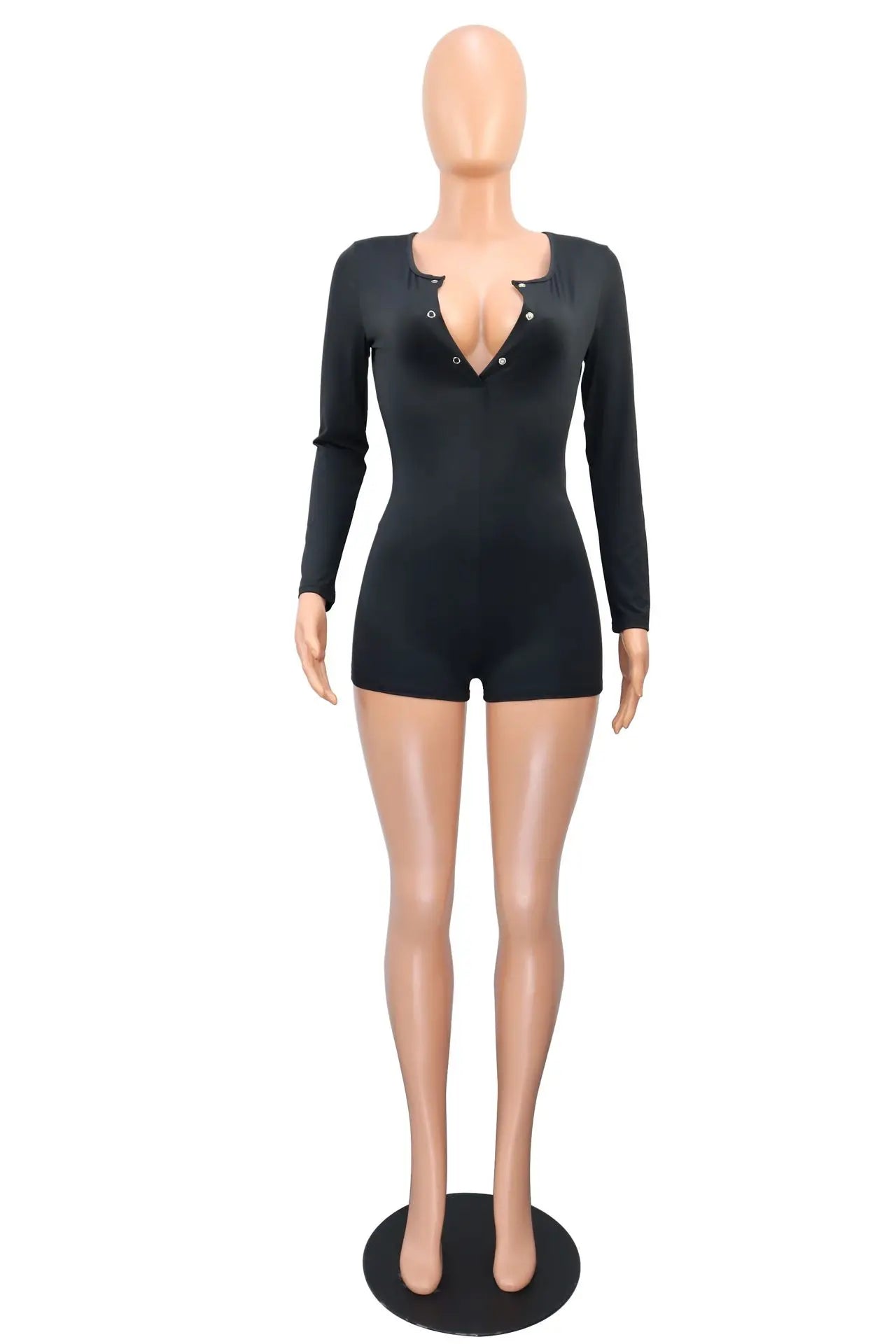 Hot Selling New Sexy V-neck Button Solid Color Jumpsuit Casual Home Wear