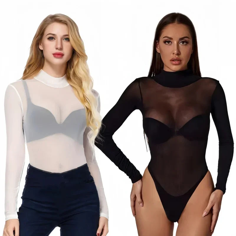 NEWFUNJOIN Women's One-pieces Bodysuits Tops Lingerie Plus Size Mesh See Through Sexy Black Bodycon Bodysuit Top for Women XXXL