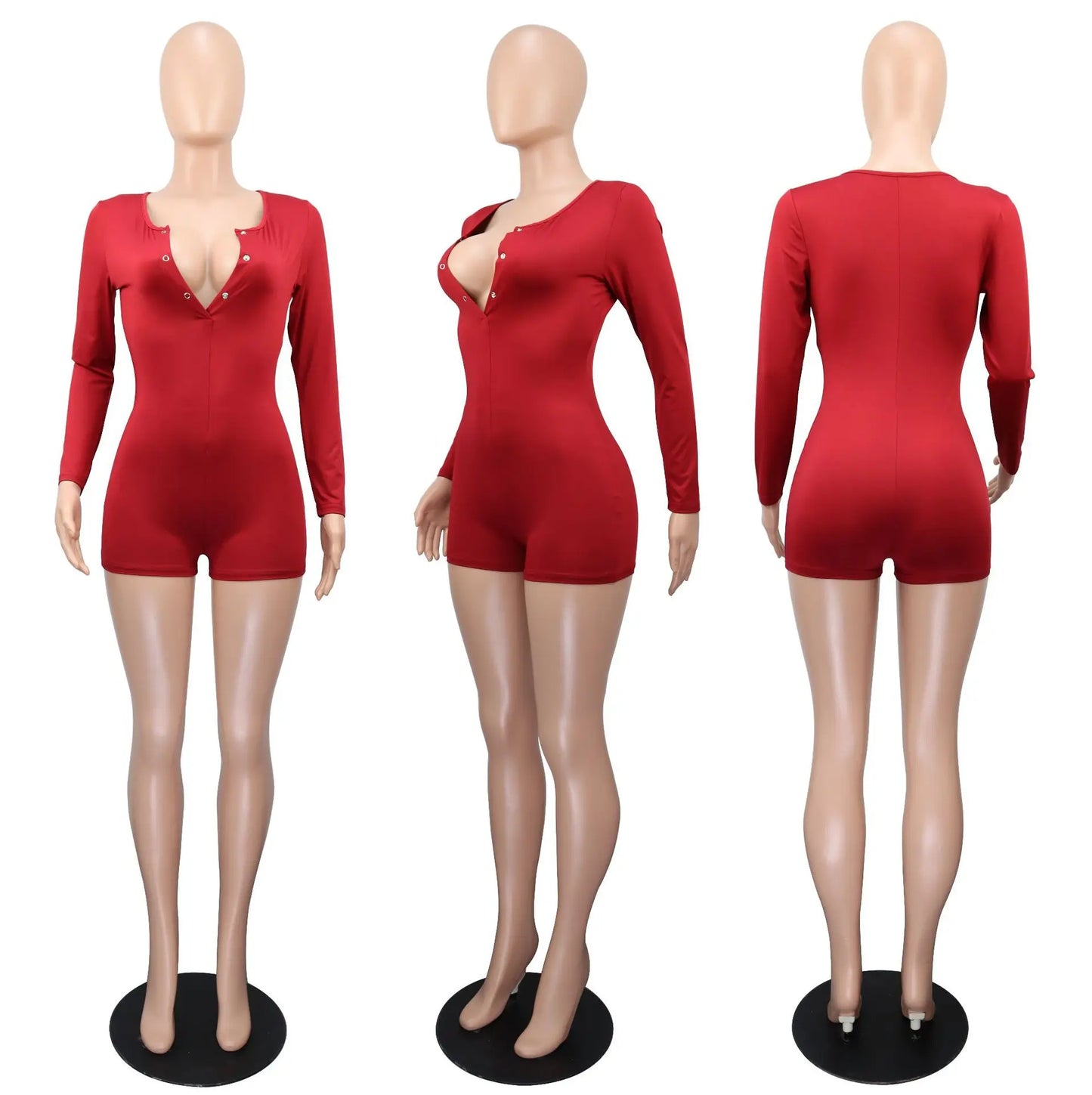 Hot Selling New Sexy V-neck Button Solid Color Jumpsuit Casual Home Wear