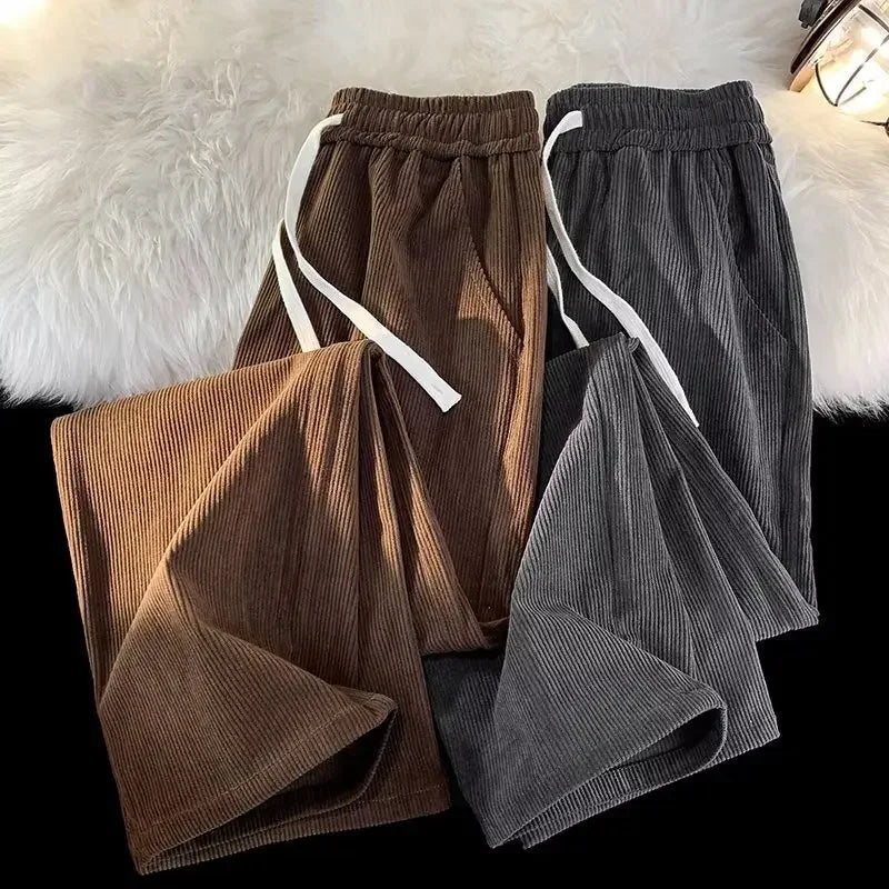 Vintage Brown Corduroy Casual Pants Loose Fit Spring Autumn New Straight-Leg Pants Trendy Brand Sweatpants For Men