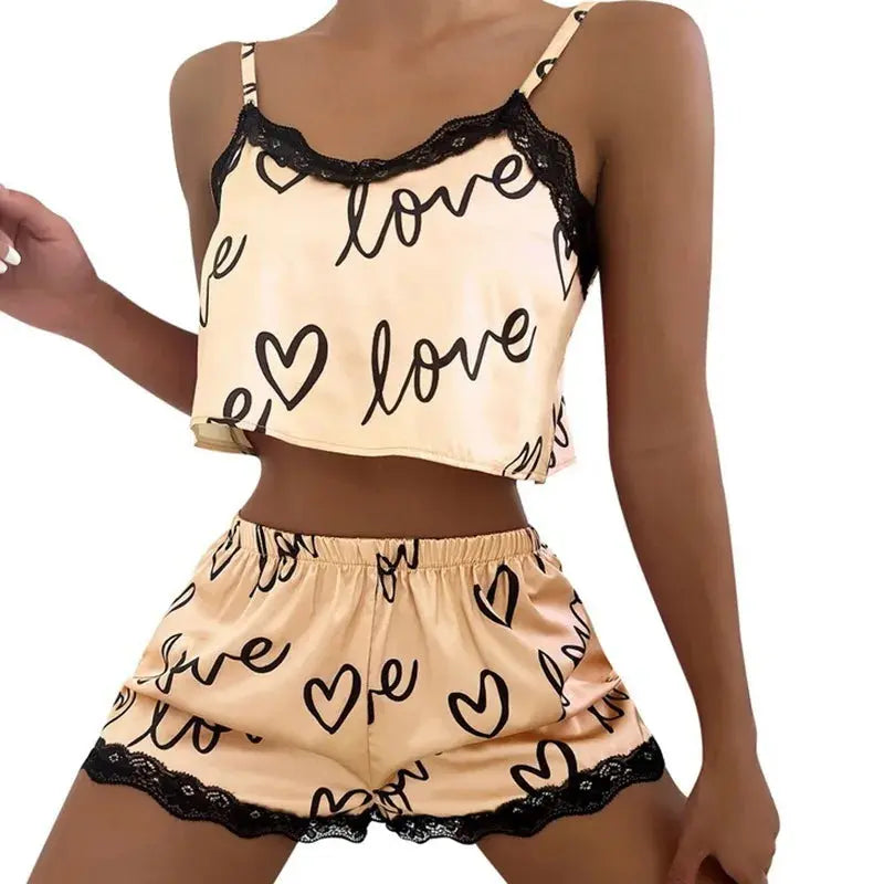 2 Pieces Set Women'S Pajama Shorts Suit Homewear Print Underwear Pijama Sexy Lingerie Camisoles Tanks Nighty Ladies Sleepwear FashionMojos.com