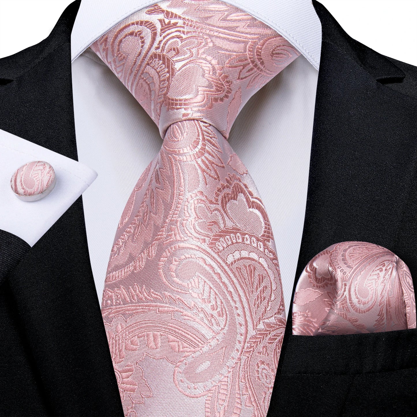 4Pcs Pink Paisley Folral Men Tie Pocket Square